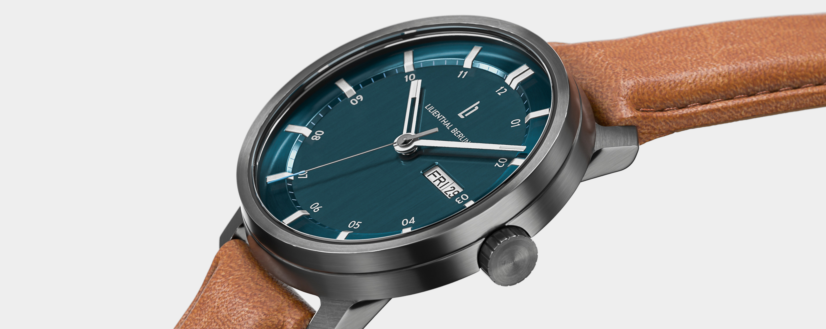 Neolux Day Date Dark Silver Blue - Leather light b | All