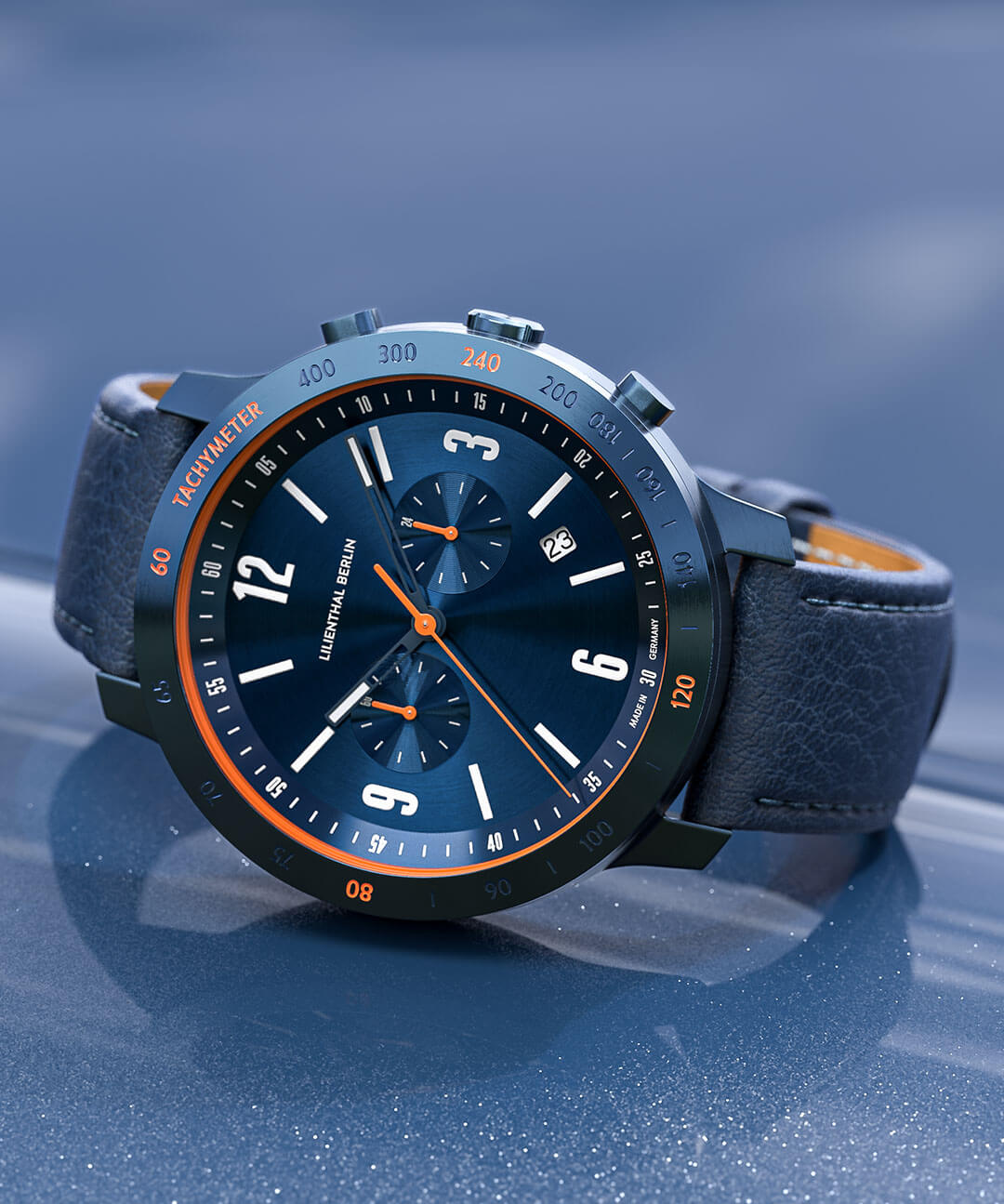 Chrono Miles #03T - leather blue | All Watches | Watches Lilienthal Berlin - Award-winning Designs